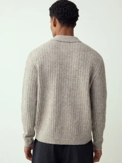 neutre - Polo à manches longues en maille côtelée confortable avec laine