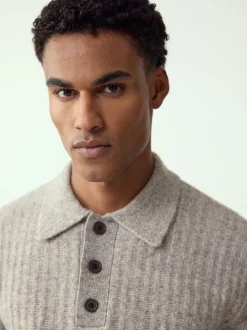 neutre - Polo à manches longues en maille côtelée confortable avec laine