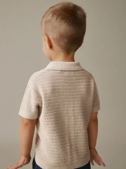 neutre - Polo en maille à manches courtes et col Revere (3mois7ans)
