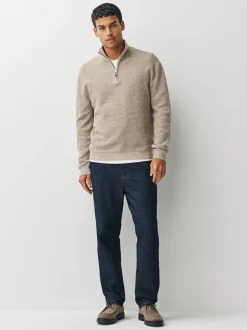 neutre - Uni - Pull N.Premium Coupe classique en Coton riche à Texture haut de gamme à col zippé