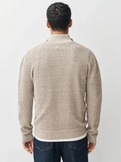 neutre - Uni - Pull N.Premium Coupe classique en Coton riche à Texture haut de gamme à col zippé