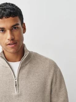 neutre - Uni - Pull N.Premium Coupe classique en Coton riche à Texture haut de gamme à col zippé