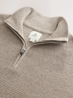 neutre - Uni - Pull N.Premium Coupe classique en Coton riche à Texture haut de gamme à col zippé