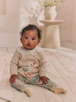 Neutre canard/Vert sauge Ditsy - Pull et Leggings en maille Bébé Ensemble 2 Pièces (0mois-3ans)