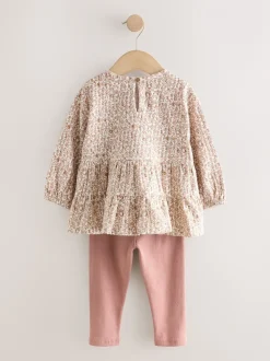 Neutre Ditsy Fleuri - Ensemble chemisier et legging à manches longues (3mois-7ans)
