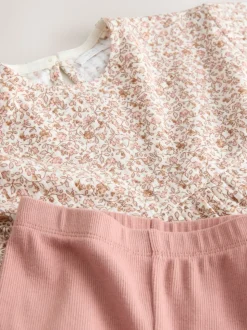Neutre Ditsy Fleuri - Ensemble chemisier et legging à manches longues (3mois-7ans)
