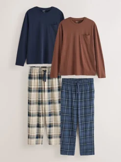 Neutre/Marine - Lot de 2 pyjamas à manches courtes en jersey à carreaux