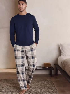 Neutre/Marine - Lot de 2 pyjamas à manches courtes en jersey à carreaux