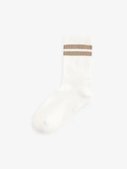 Neutre/marron/blanc/gris - Cushioned Semelle intérieure Cotton Rich Ribbed Tipped Chaussettes 5 Lot