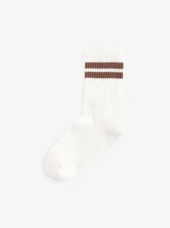 Neutre/marron/blanc/gris - Cushioned Semelle intérieure Cotton Rich Ribbed Tipped Chaussettes 5 Lot