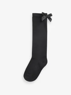 Noir - 2 Chaussettes genoux riches Nœud en coton Lot