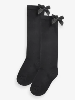Noir - 2 Chaussettes genoux riches Nœud en coton Lot