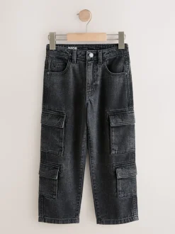 Noir - 100% Coton Denim Multipocket Cargos Jeans (3-16ans)