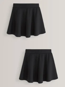 Noir - 2 Pack Pull-On Jersey Extensible School Skater Jupes (3-17yrs)