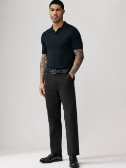 Noir - Ajustement droit - Pantalons chino à ceinture doux au toucher