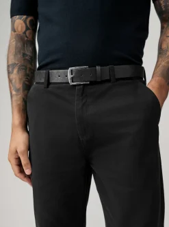 Noir - Ajustement droit - Pantalons chino à ceinture doux au toucher