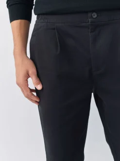 Noir - Ajustement droit - Pantalons Chinos extensibles plissés avec taille élastique