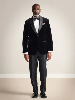 Noir - Ajustement régulier - Blazer Signature Pontoglio en velours italien avec revers châle