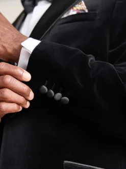 Noir - Ajustement régulier - Blazer Signature Pontoglio en velours italien avec revers châle