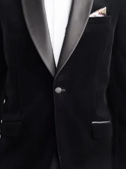 Noir - Ajustement régulier - Blazer Signature Pontoglio en velours italien avec revers châle