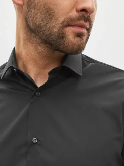 Noir - Ajustement régulier - Chemise intelligente à double poignet facile d’entretien