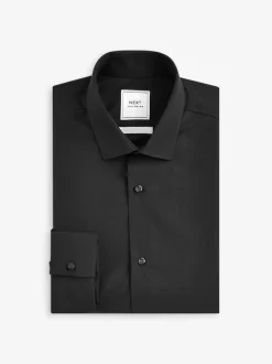 Noir - Ajustement régulier - Chemise intelligente à double poignet facile d’entretien