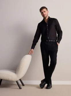 Noir - Ajustement régulier - Signature 100% coton avec chemise élégante texturée