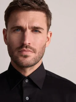 Noir - Ajustement régulier - Signature 100% coton avec chemise élégante texturée