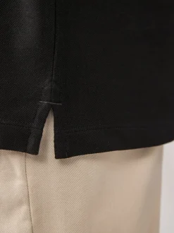 Noir - Ajustement régulier - Polo à manches longues en piqué