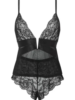 Noir - Ann Summers Ensemble pyjama cami en dentelle et maille gracieux