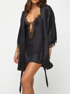 Noir - Ann Summers Satin Robe de chambre Cherryann Peignoirs