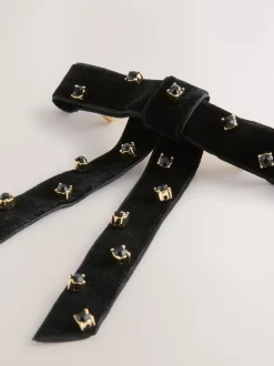 Noir - Barrette à cheveux en velours avec ornements d’un nœud