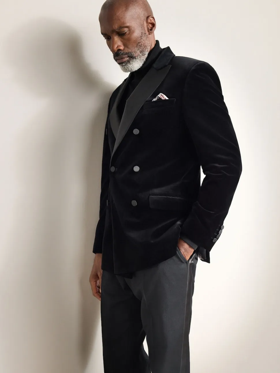 Noir - Blazer croisé en velours italien Signature Pontoglio