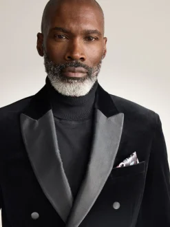 Noir - Blazer croisé en velours italien Signature Pontoglio