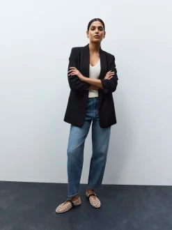 Noir - Blazer décontracté à manches froncées