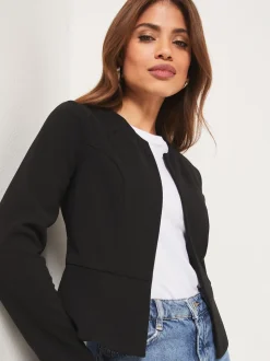 Noir - Blazer sans col Lipsy Raccourci