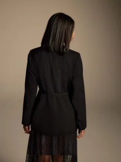 Noir - Blazer skinny à simple boutonnage et ceinture