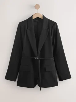 Noir - Blazer skinny à simple boutonnage et ceinture