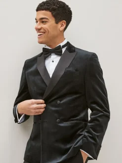 Noir - Blazer slim à double boutonnage en velours