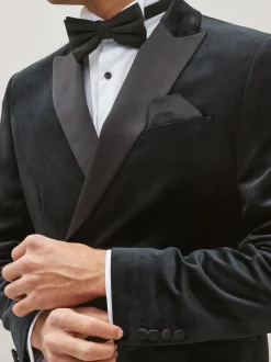 Noir - Blazer slim à double boutonnage en velours