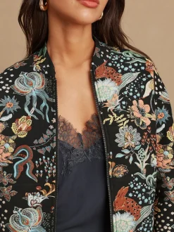 Noir - Blouson bomber en jacquard fleuri