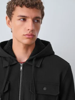 Noir - Borg Veste-chemise doublée en polaire