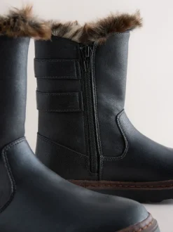 Noir - Bottes à boucle doublées de fausse fourrure