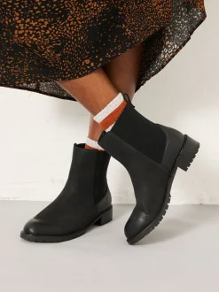 Noir - Bottes Chelsea FatFace en Cuir Coupe large