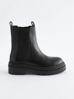 Noir - Bottes Chelsea épaisses en cuir