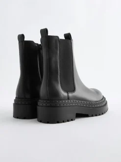 Noir - Bottes Chelsea épaisses en cuir