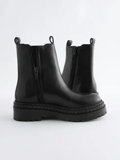 Noir - Bottes Chelsea épaisses en cuir
