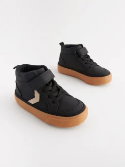 Noir - Bottes chevrons à lacets élastiques et fermeture tactile