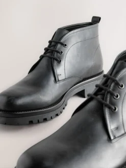 Noir - Bottes Chukka en cuir épais