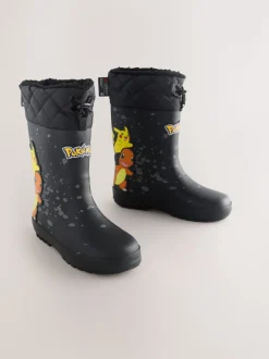 Noir - Bottes de pluie Pokemon à doublure chaude